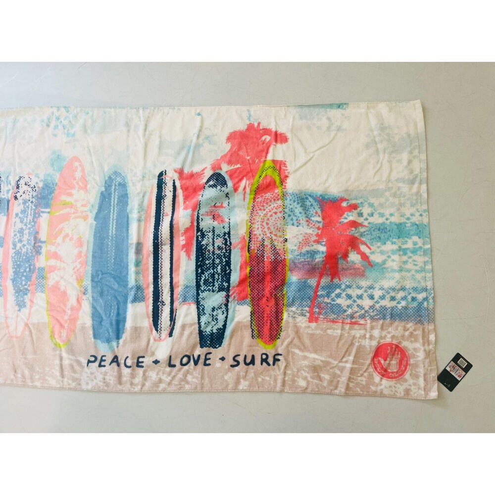 NWT Body Glove Peace Love Surf Beach Towel Retro Surfing Surfboard
